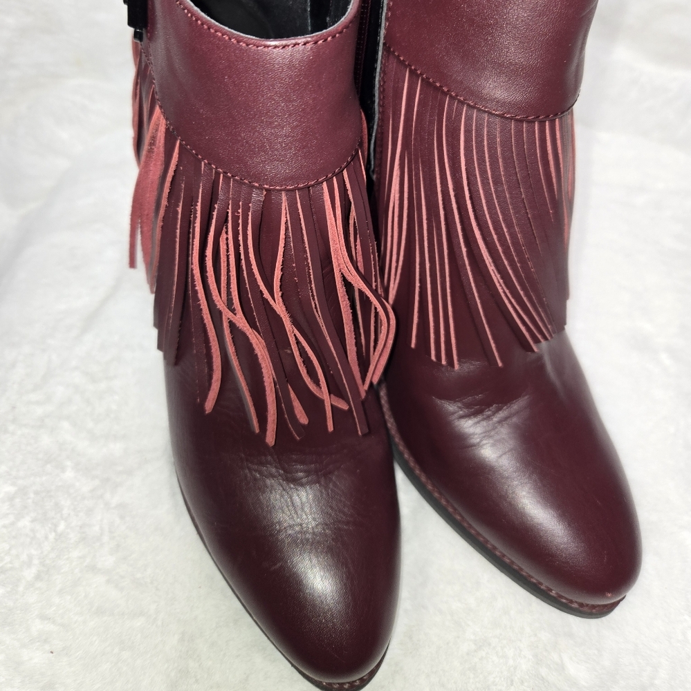 Aldo Burgundy Fringe Ankle Booties